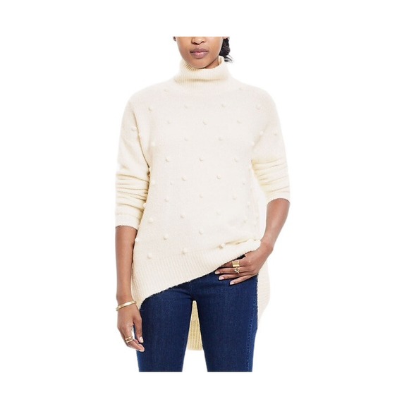 Madewell Sweater Women Medium Snowglobe Bobble Turtleneck Ivory Wool Alpaca‎ - Picture 2 of 13
